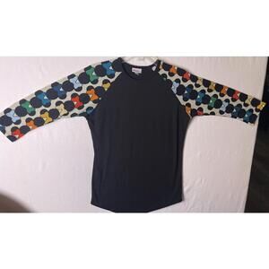 LuLaRoe Disney Minnie Mouse Randy Tee Small Black Multi Raglan 3/4 Sleeve